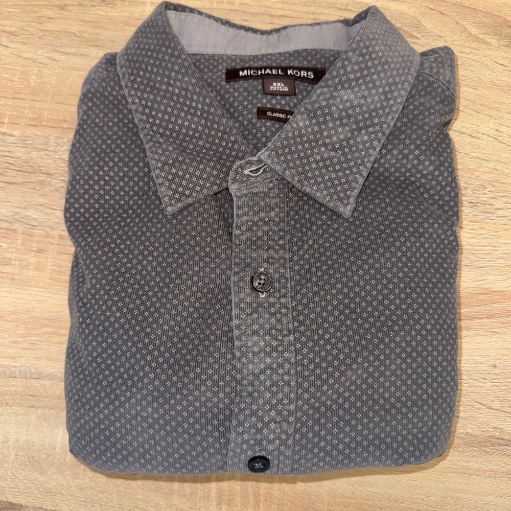 Michael Kors Mens XXL Classic Fit Gray Patterned Long Sleeve Shirt - Picture 7 of 8